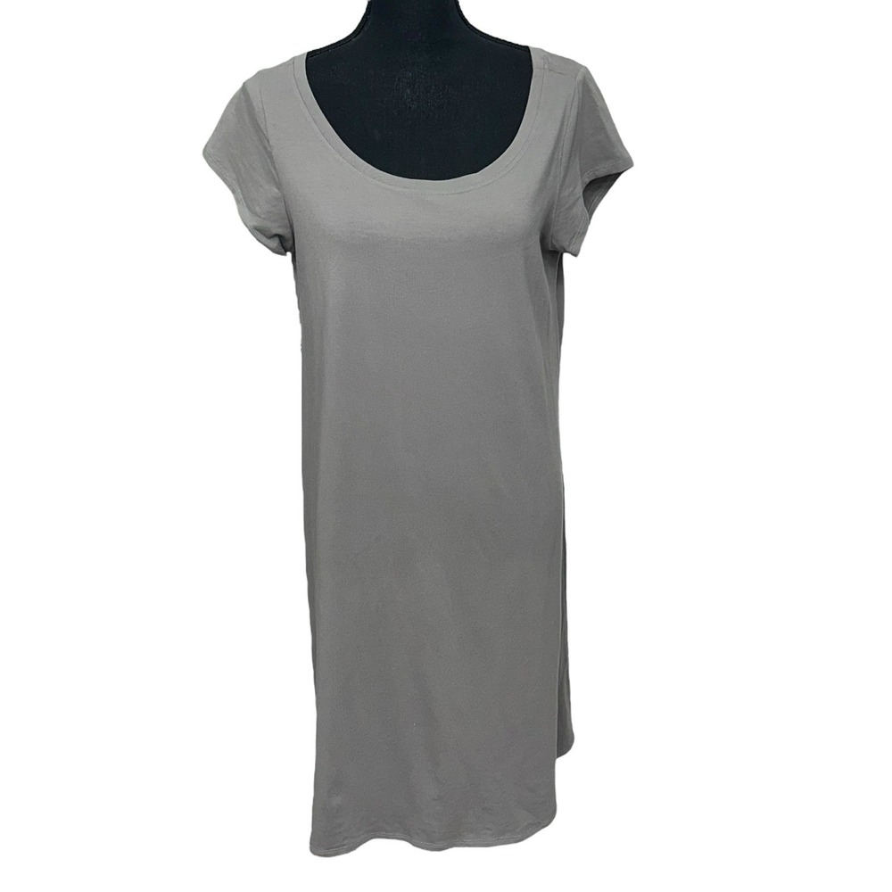 Eileen Fisher Shirt Dress Grey Cap‎ Sleeve Organic Cotton Size Large